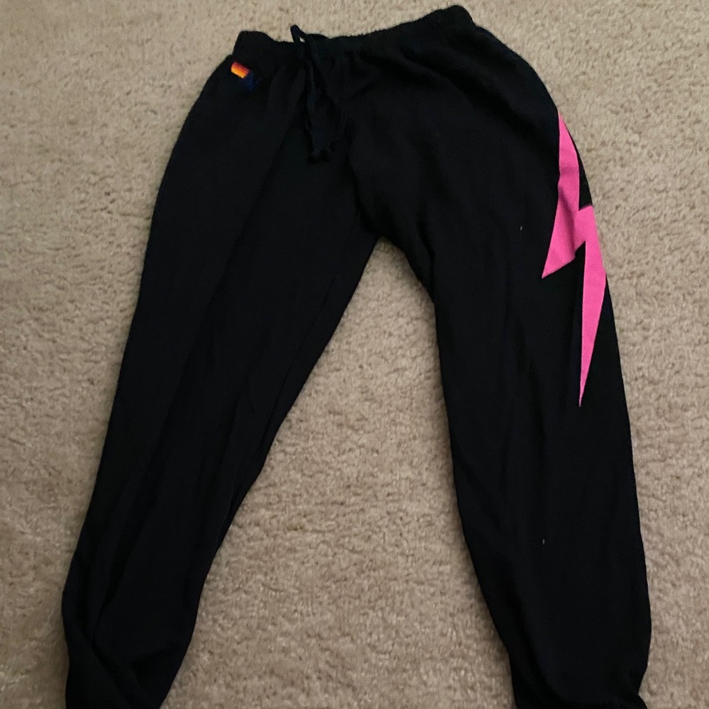 Aviator Nation Black Joggers with Pink Lightning Bolt